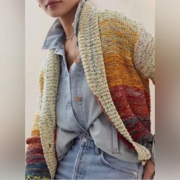 Anthropologie Pilcro Embroidered Multicolor Sunburst Cardigan -XS Like New euc - Picture 4 of 5